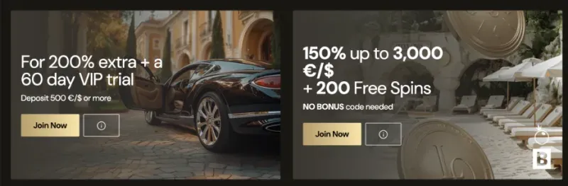 Lucky Ones offers for a 200% VIP trial and 150% up to 3,000 with 200 free spins